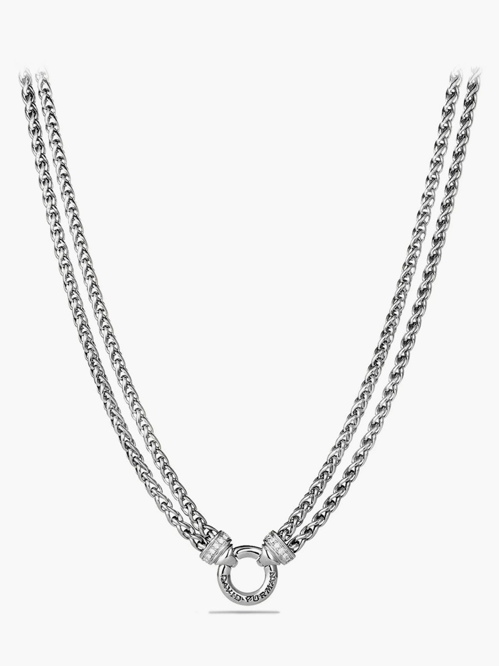 David Yurman double wheat chain necklace silver with pave diamonds